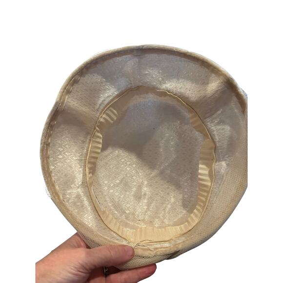 Ivory Tulle Picture Hat Blush Ribbon Tea Party Church Derby Fascinator VTG main image 7